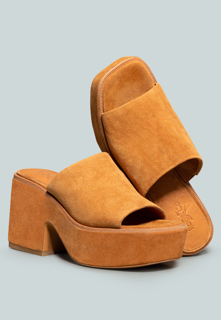 BARDOT Tan Fine Suede Handcrafted Platform Slides_Tan