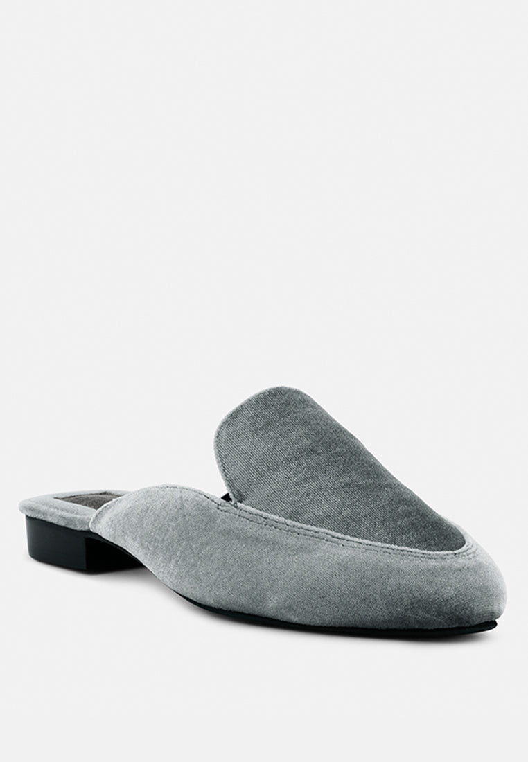 BATISTE Grey Velvet Handcrafted Mules_Grey