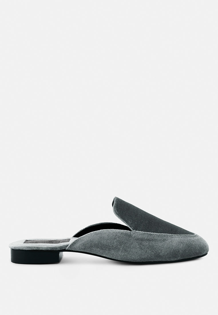 BATISTE Grey Velvet Handcrafted Mules_Grey