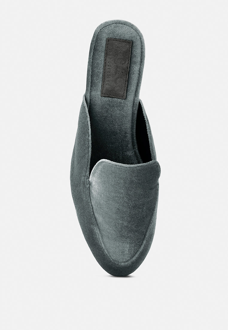 BATISTE Grey Velvet Handcrafted Mules_Grey