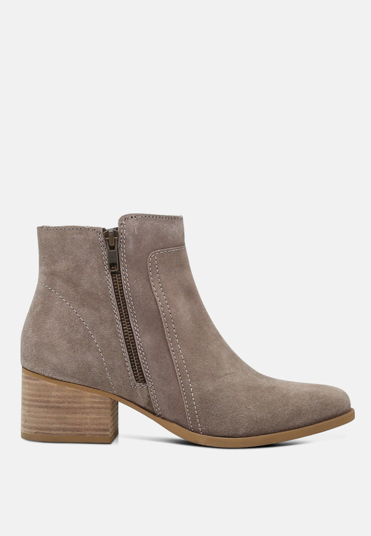 BAUENA Taupe Ankle Boots with Zip Closure-Taupe