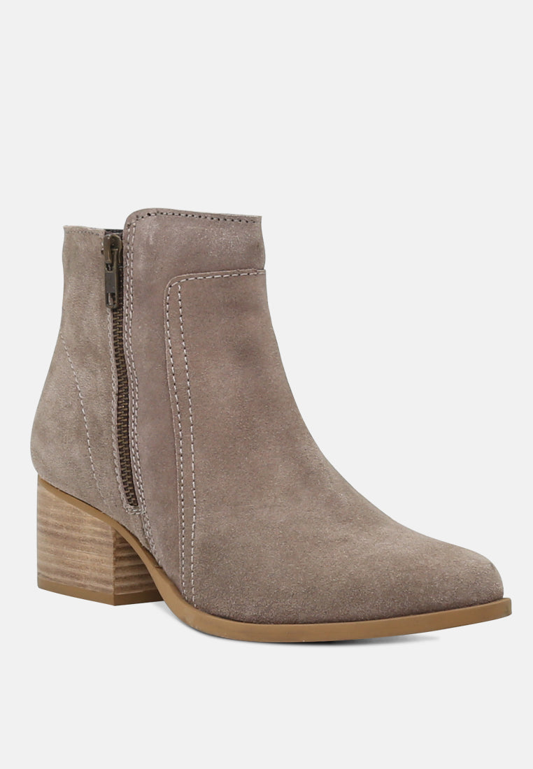BAUENA Taupe Ankle Boots with Zip Closure-Taupe
