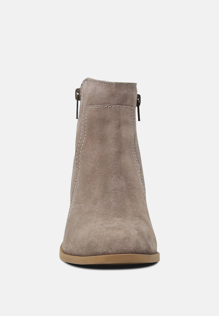 BAUENA Taupe Ankle Boots with Zip Closure-Taupe