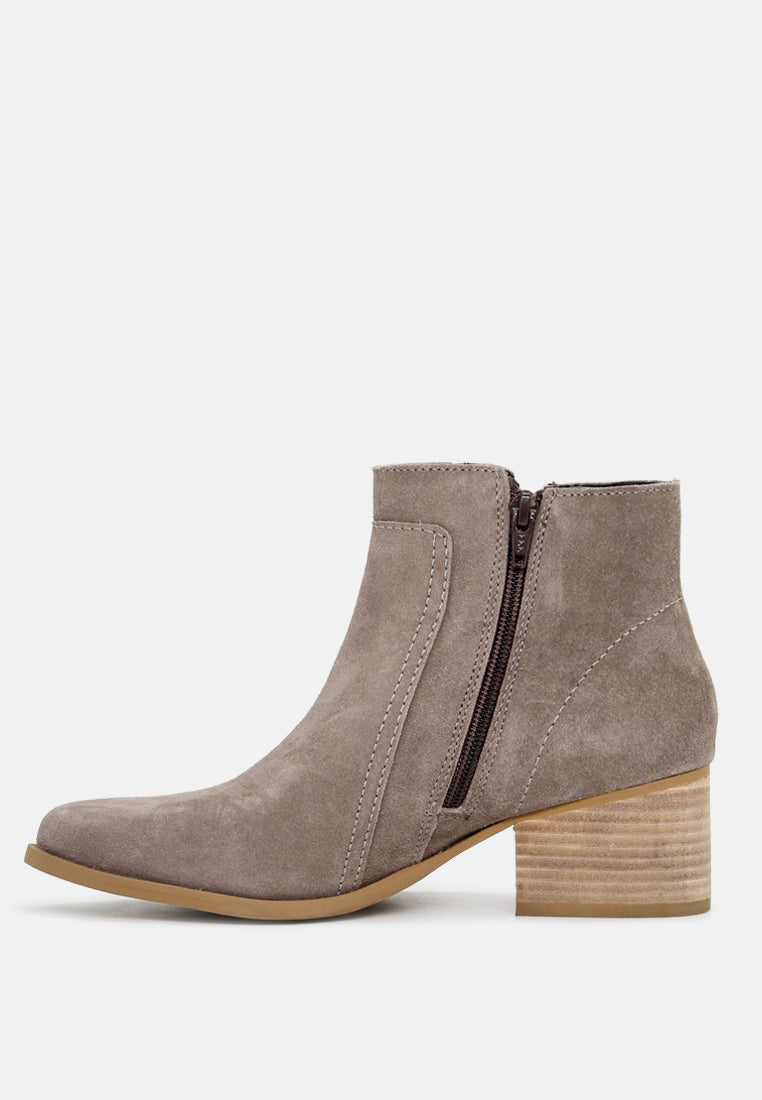 BAUENA Taupe Ankle Boots with Zip Closure-Taupe