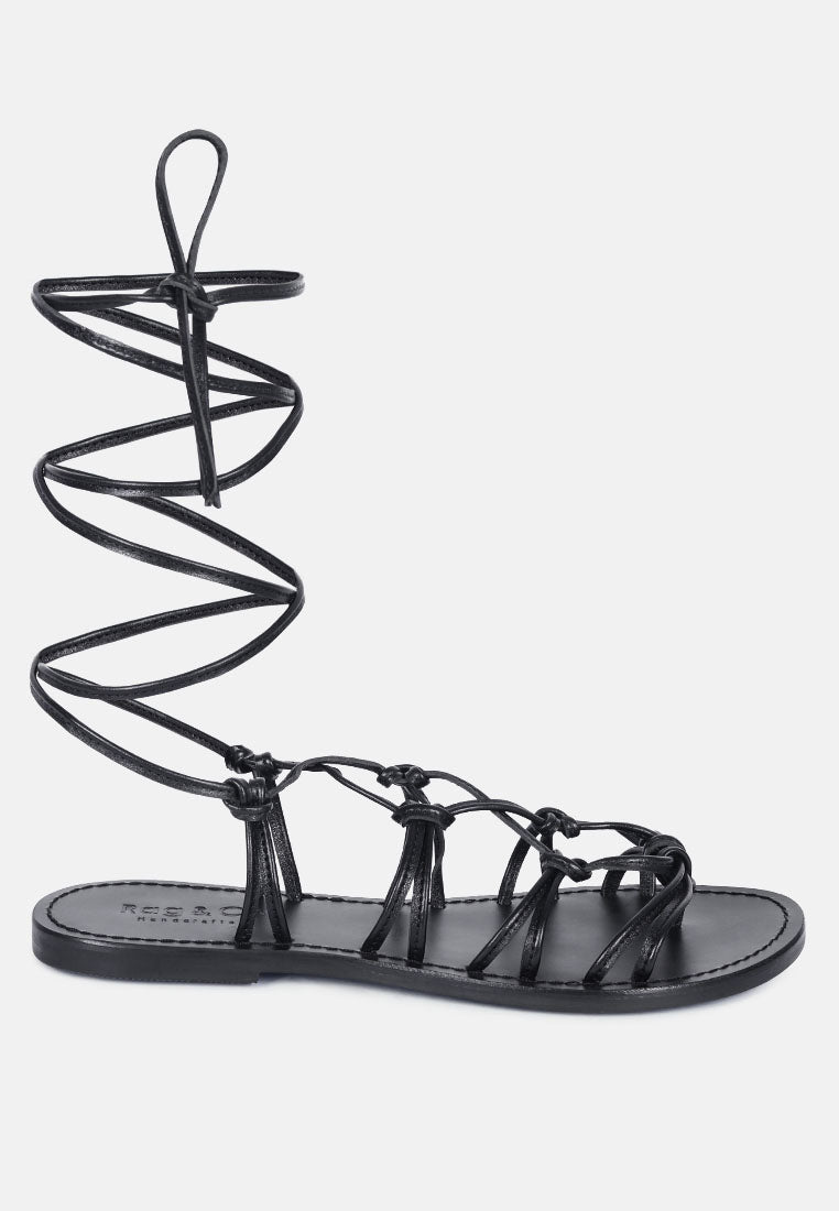 BAXEA Handcrafted Black Tie Up String Flats_Black