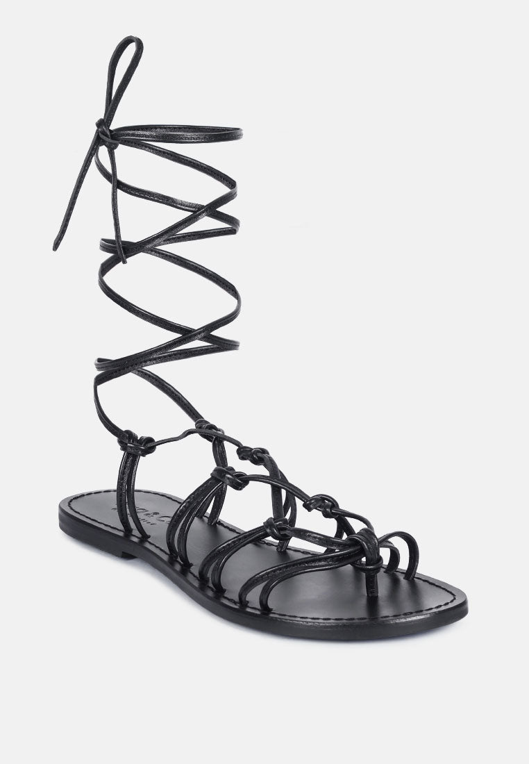 BAXEA Handcrafted Black Tie Up String Flats_Black