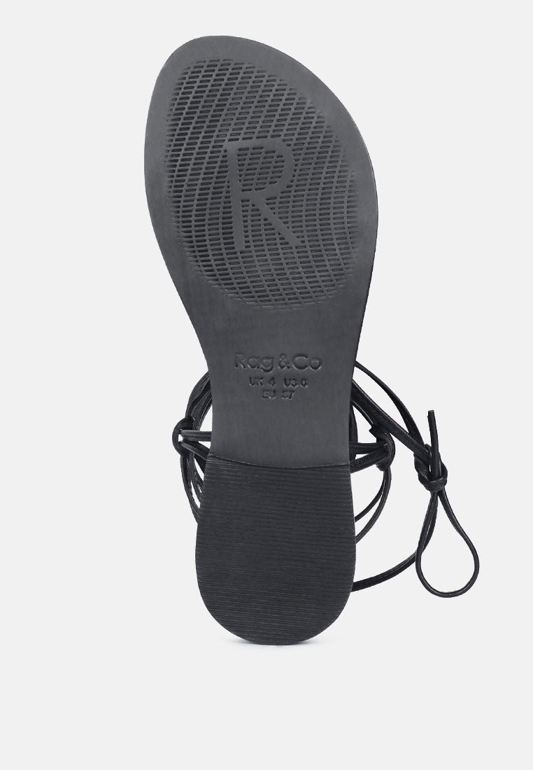 BAXEA Handcrafted Black Tie Up String Flats_Black