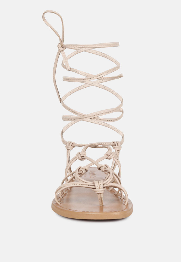 BAXEA Handcrafted Latte Tie Up String Flats_Latte