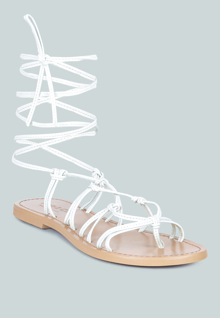 BAXEA Handcrafted White Tie Up String Flats_White