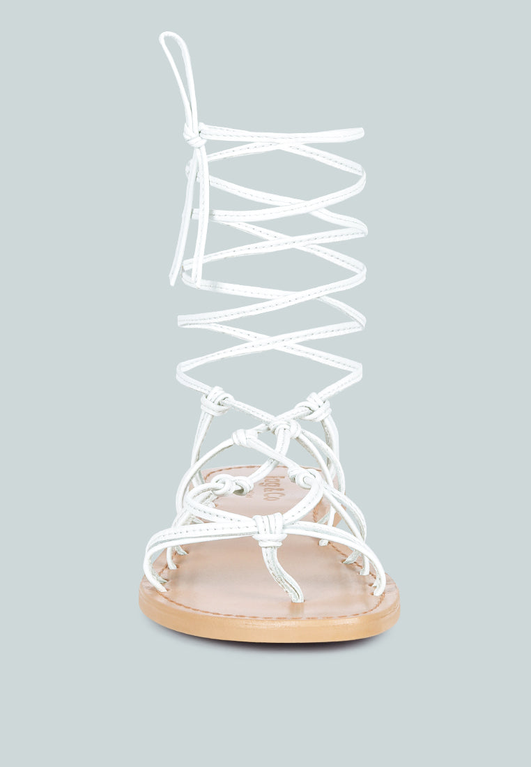 BAXEA Handcrafted White Tie Up String Flats_White
