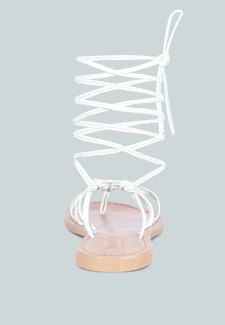 BAXEA Handcrafted White Tie Up String Flats_White