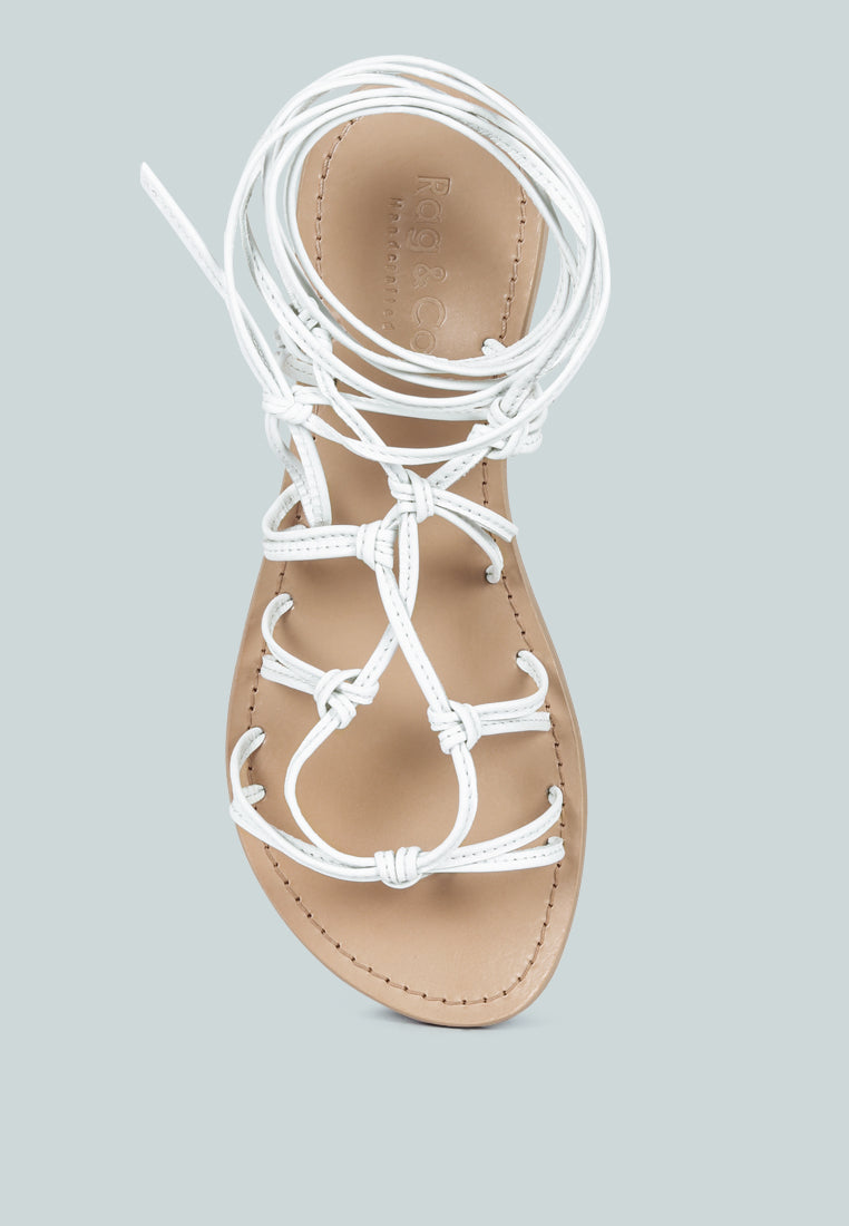 BAXEA Handcrafted White Tie Up String Flats_White