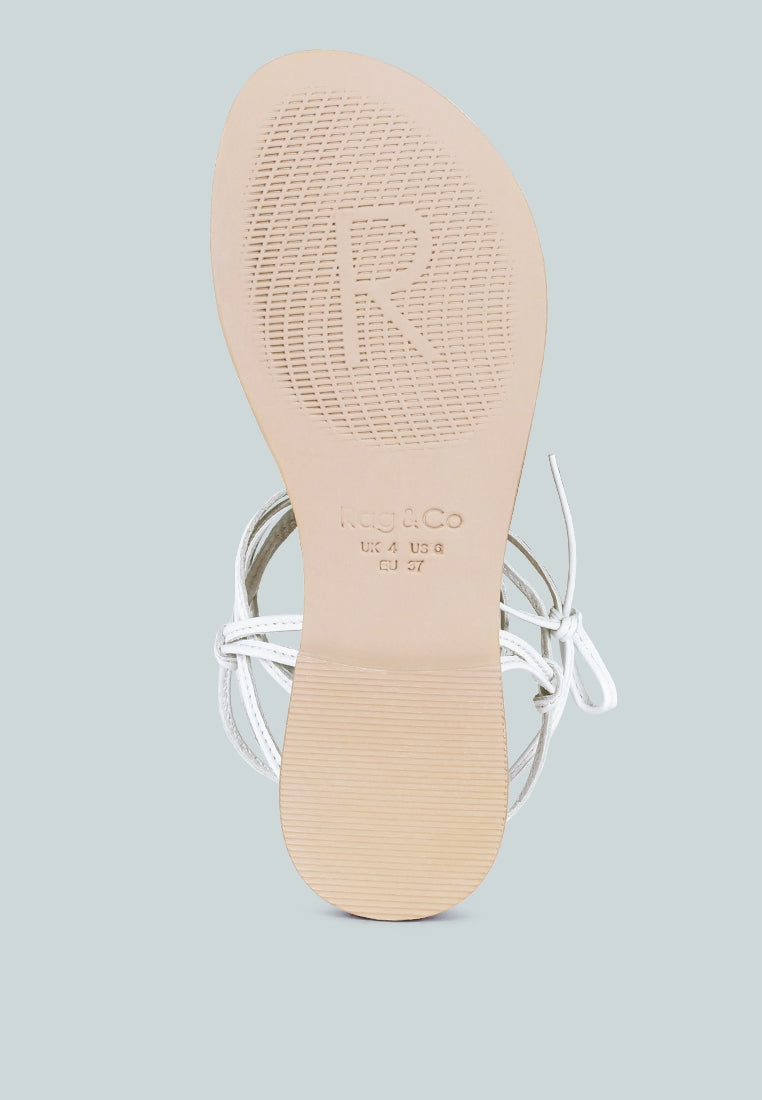 BAXEA Handcrafted White Tie Up String Flats_White