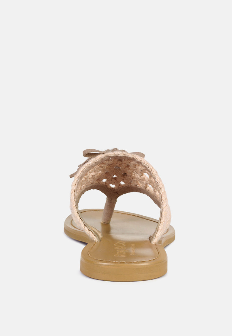 BEECH Handwoven Natural Latte Suede Tassel Thong Flats_Latte