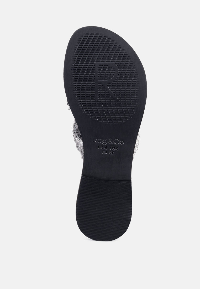 BEECH Handwoven Natural Silver Suede Tassel Thong Flats_Silver