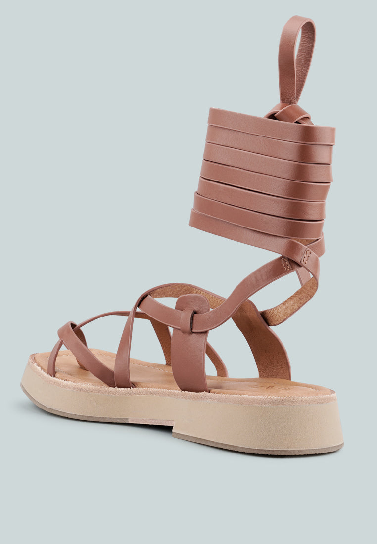 BLEDEL Tan Lace Up Square Toe Gladiator Sandals_Tan
