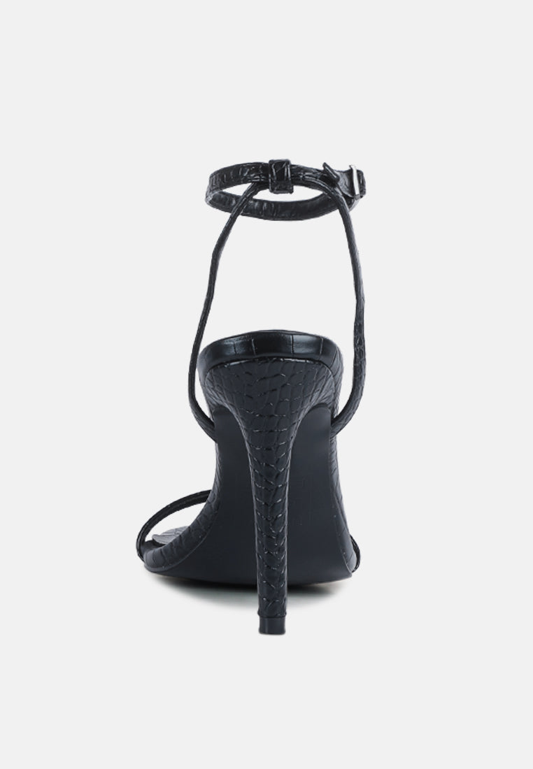 BLONDES Black Croc High Heeled Sandal-Black