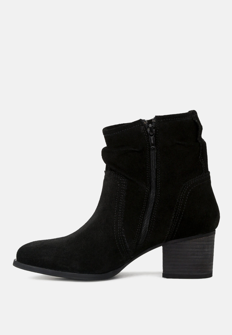 BOWIE Black Stacked Heel Leather Boots-Black