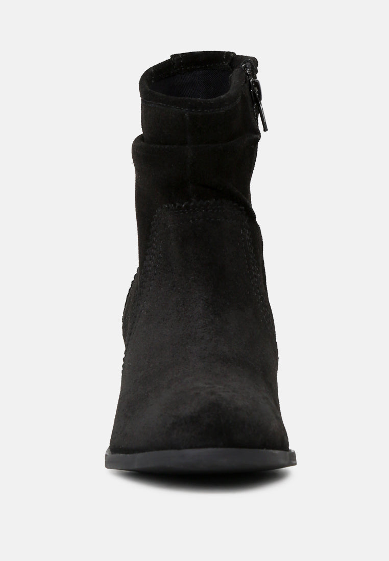 BOWIE Black Stacked Heel Leather Boots-Black