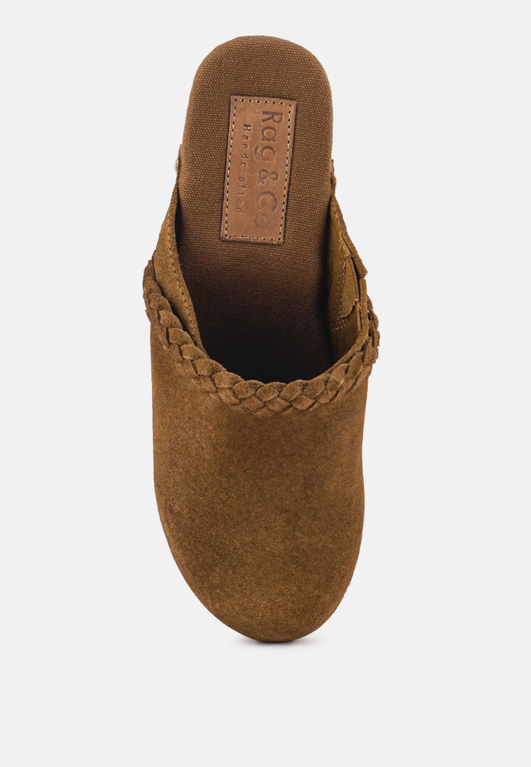 BRAGA Tan Fine Suede Handcrafted Platform Slides_Tan
