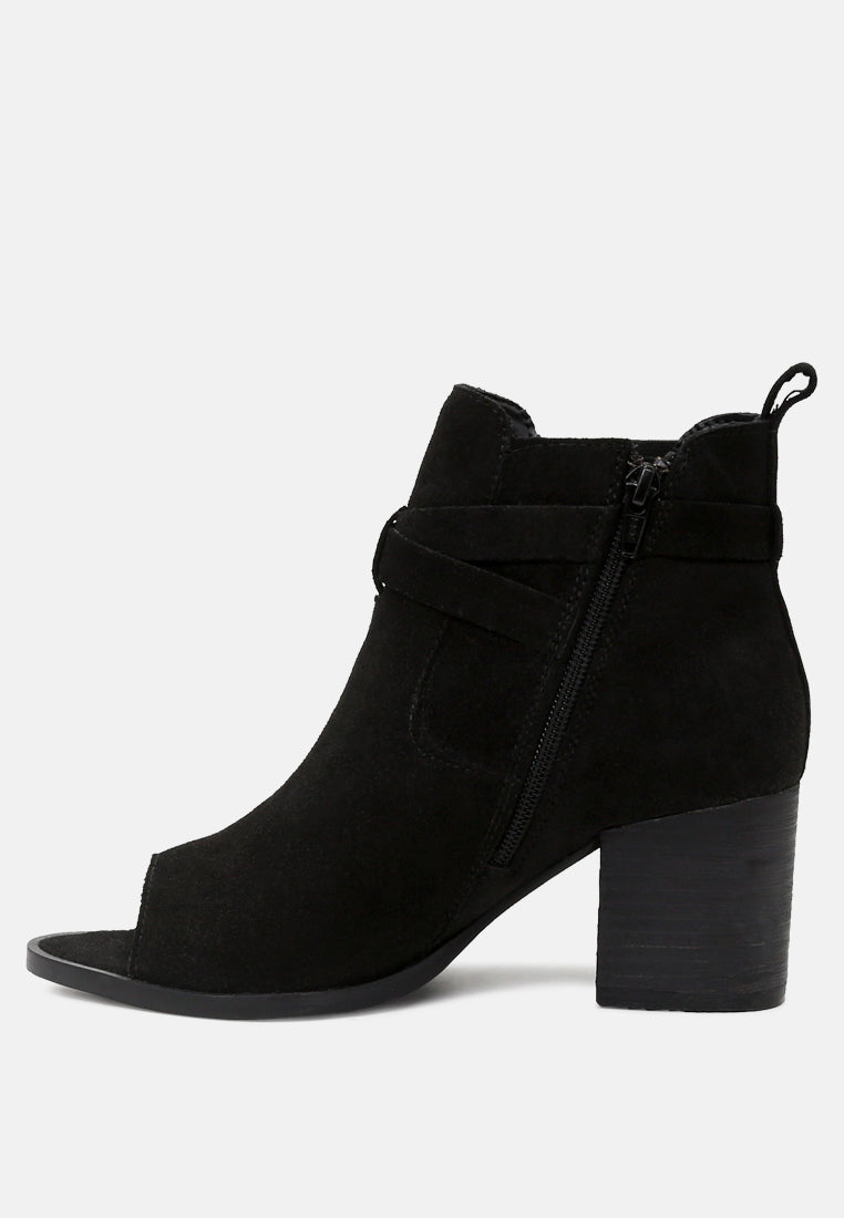 BRIA Black Peep Toe Ankle Boots-Black