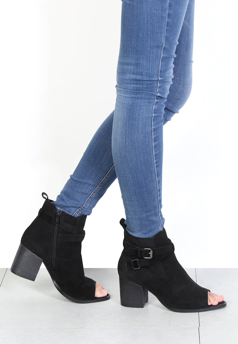 BRIA Black Peep Toe Ankle Boots-Black