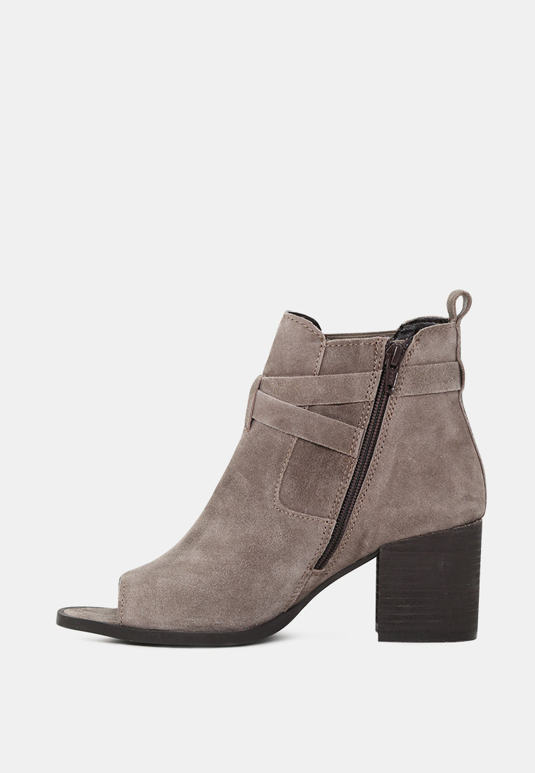 BRIA Taupe Peep Toe Ankle Boots-Taupe