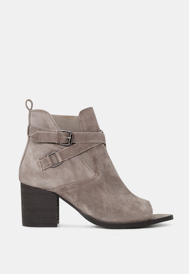 BRIA Taupe Peep Toe Ankle Boots-Taupe