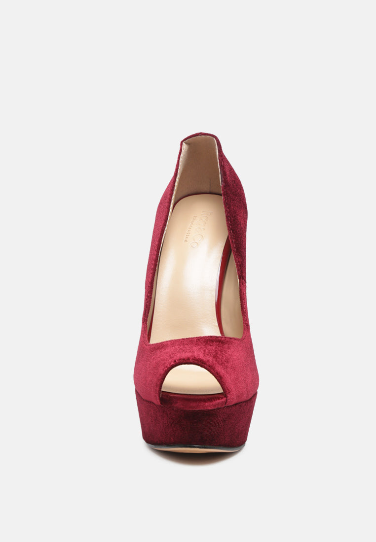 BRIELLE High Heel Peep Toe Stiletto in Burgundy-Burgundy