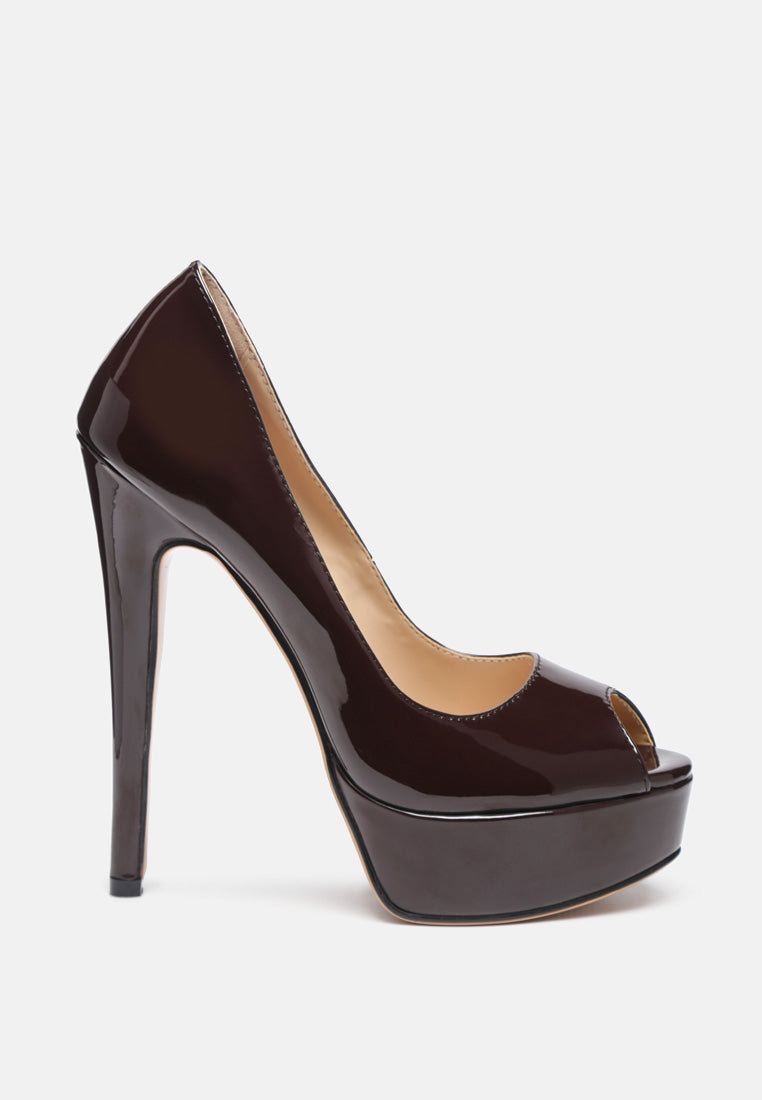BRIELLE High Heel Peep Toe Stiletto in Espresso-Espresso