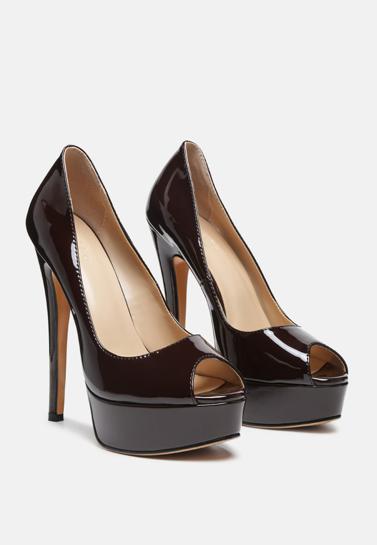 BRIELLE High Heel Peep Toe Stiletto in Espresso-Espresso