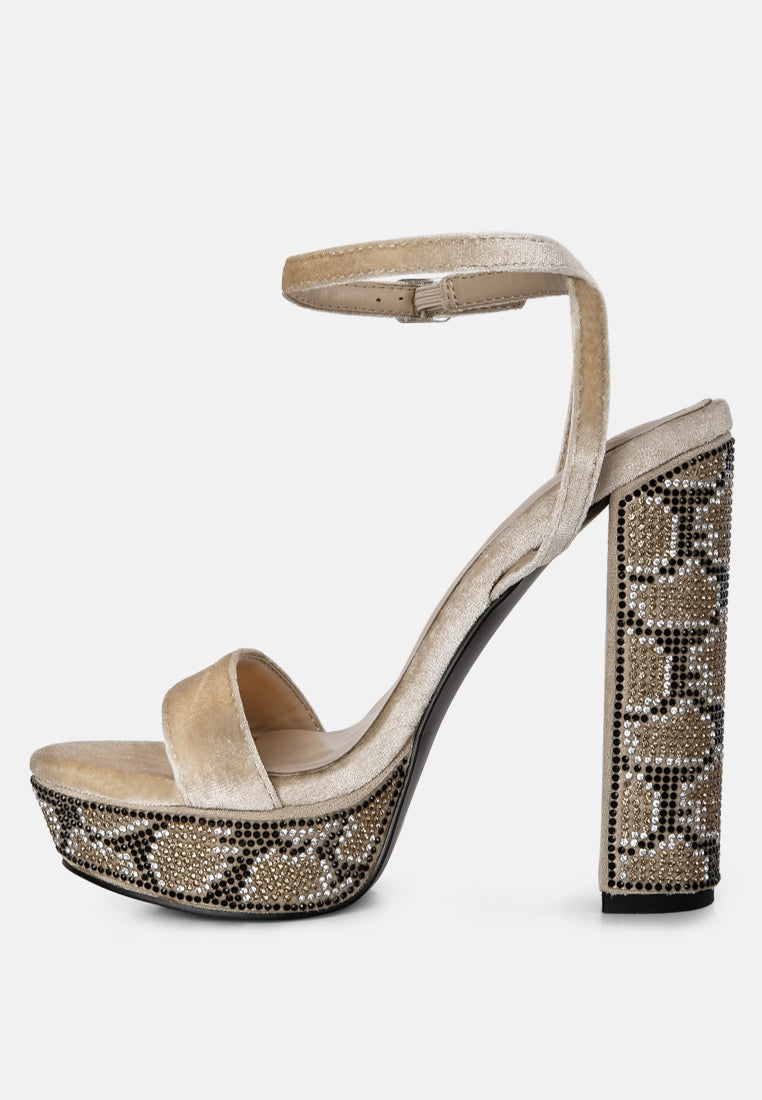 ZIRCON Beige Diamante Studded High Block Heel Sandals_beige