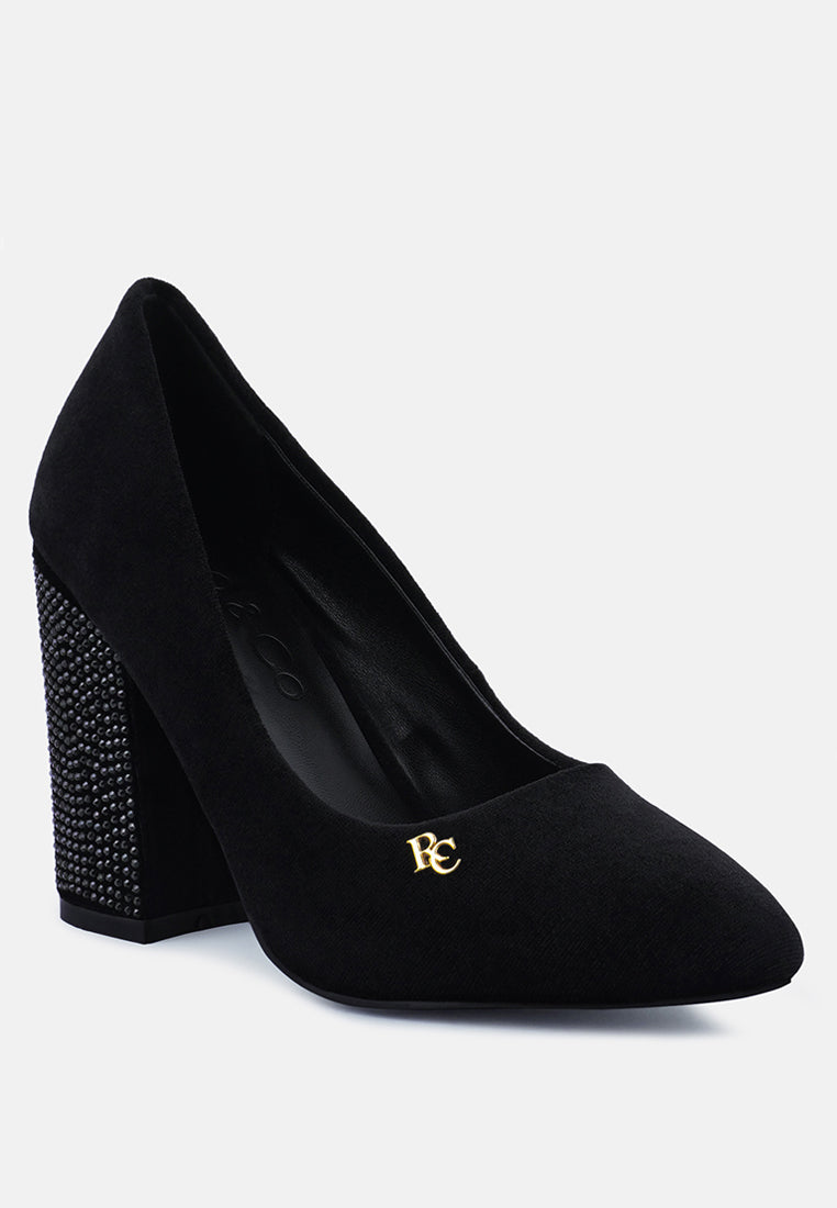 cyber girl black diamante block heeled pumps#color_black
