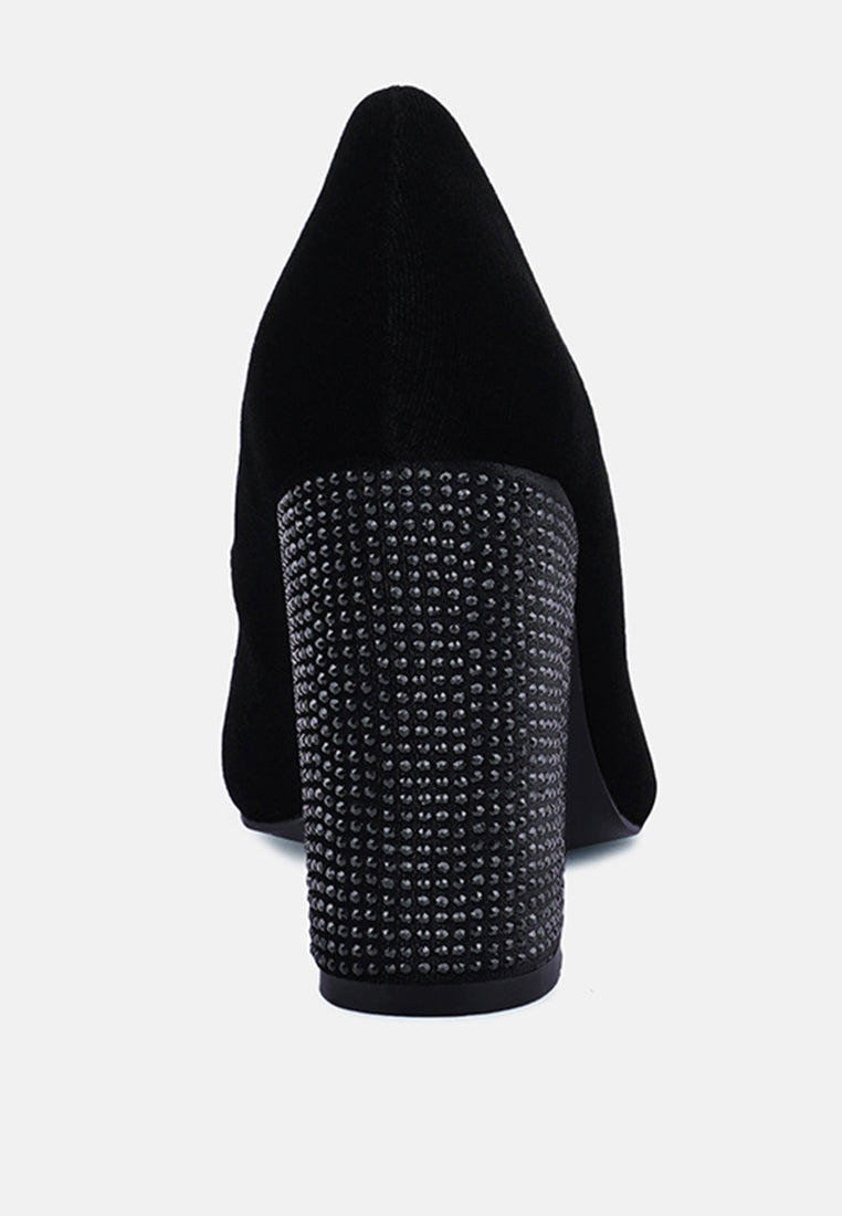 cyber girl black diamante block heeled pumps#color_black
