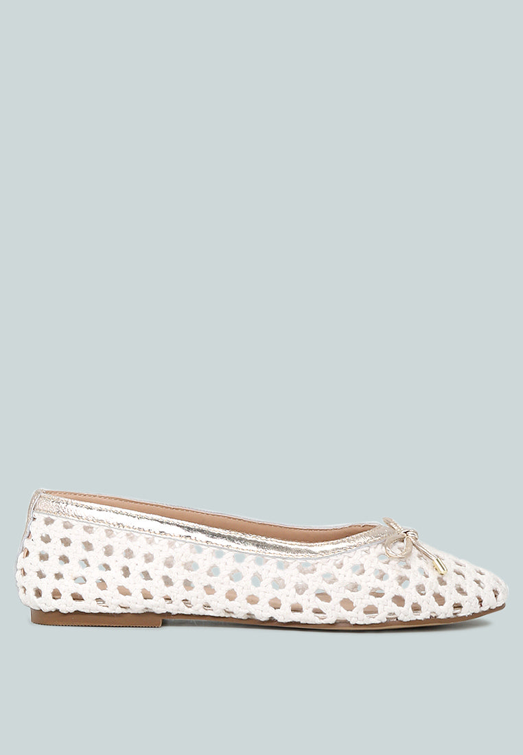 Brionna White Cotton Mesh Flat Ballerinas-White