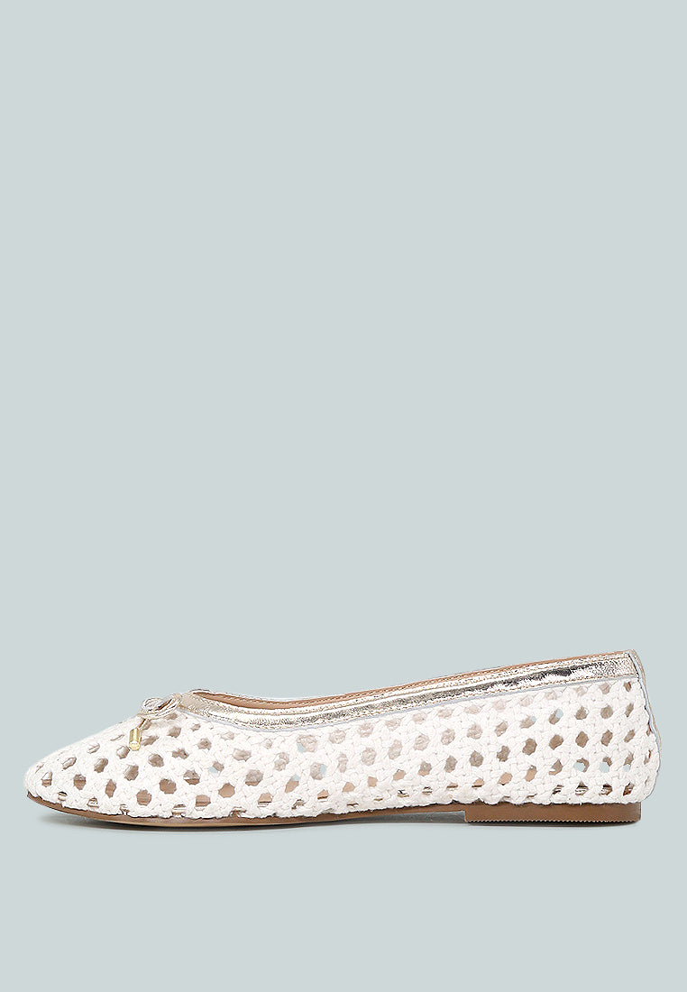 Brionna White Cotton Mesh Flat Ballerinas-White