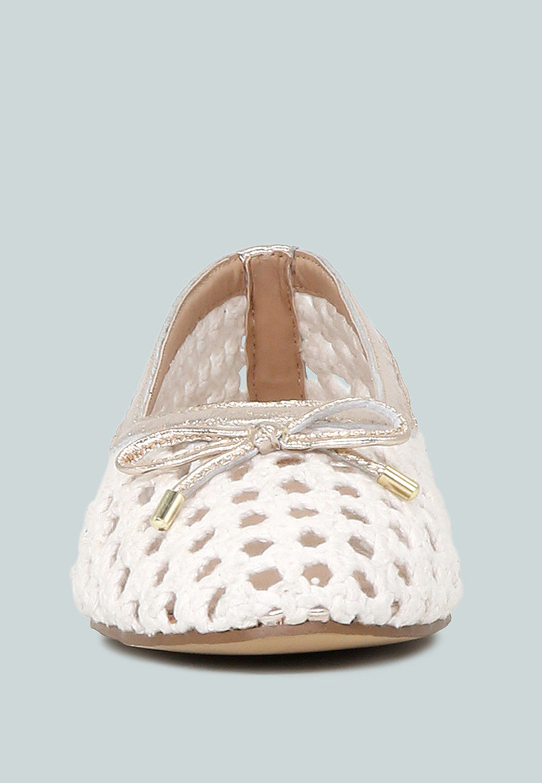 Brionna White Cotton Mesh Flat Ballerinas-White