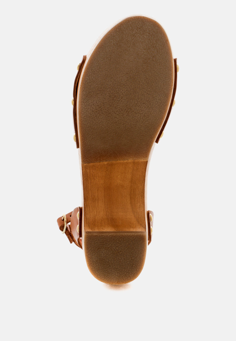 CARA Tan Wooden Clogs-Tan