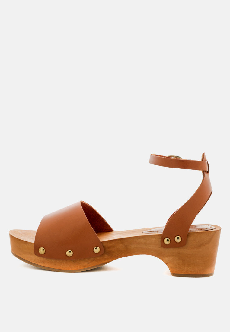 CARA Tan Wooden Clogs-Tan