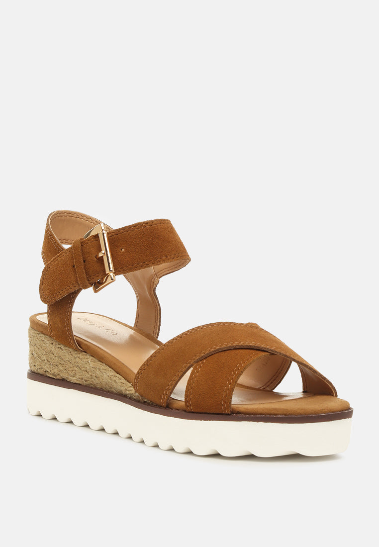 CASA Tan Wedge Sandals-TAN