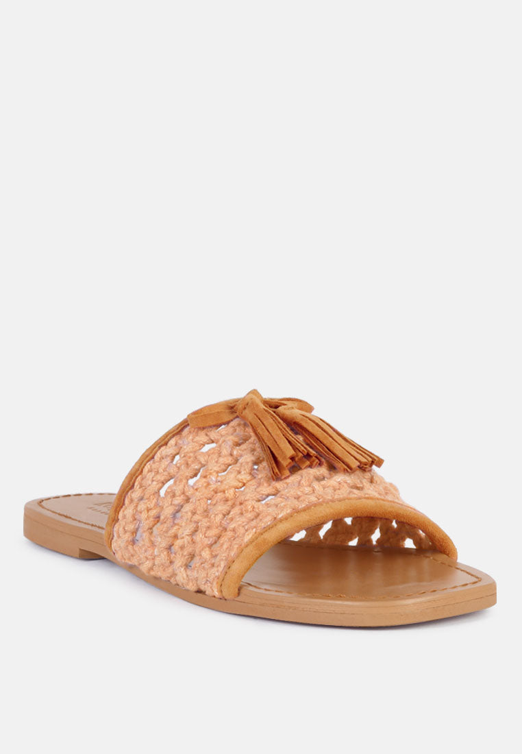CEDAR Handwoven Natural Tan Tassel Flats_Tan