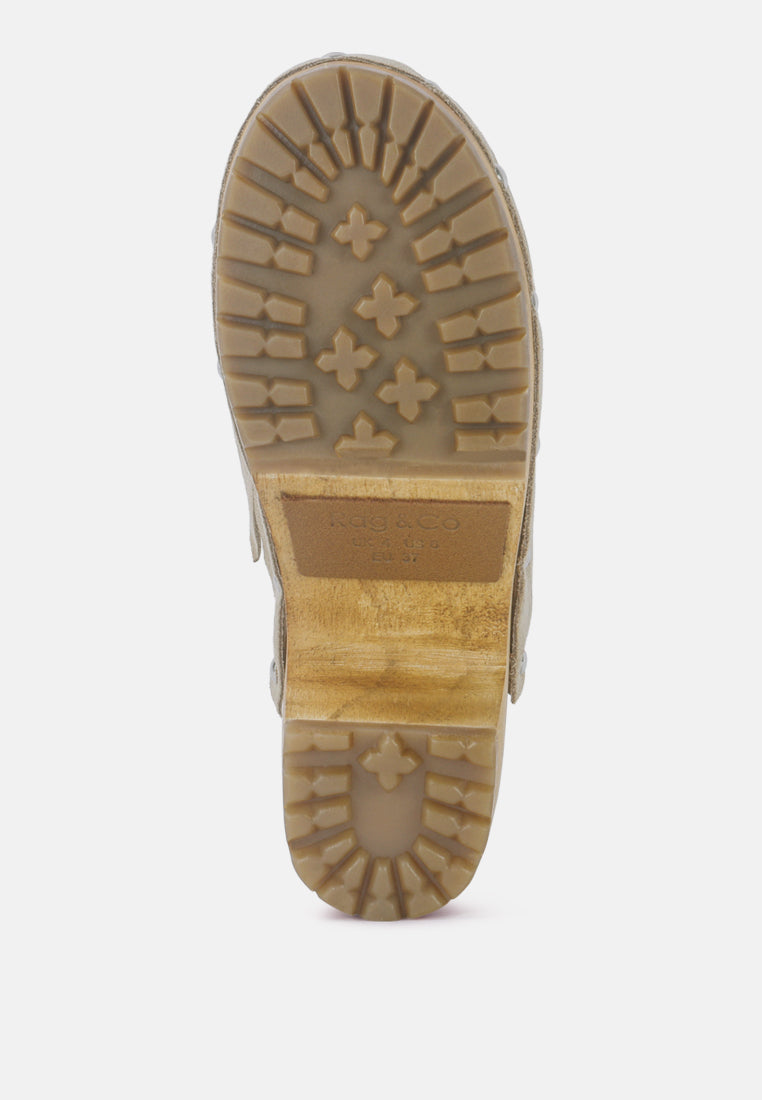 CEDRUS Fine Suede Studded Clog Mules in Beige-Beige
