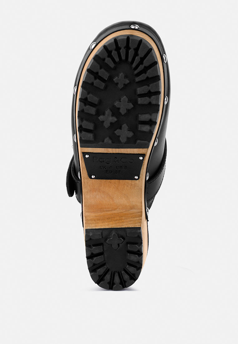 CHOCTAV Black Handcrafted Leather Clogs_black