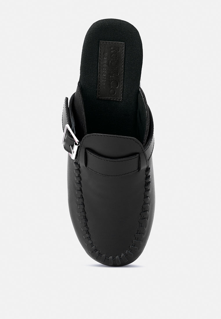 CHOCTAV Black Handcrafted Leather Clogs_black