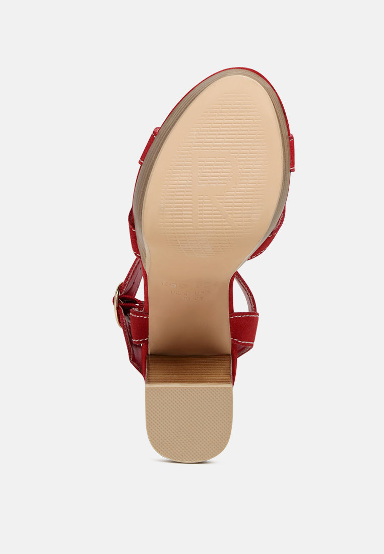 CHOUPETTE Suede Leather Block Heeled Sandal in Red-Red