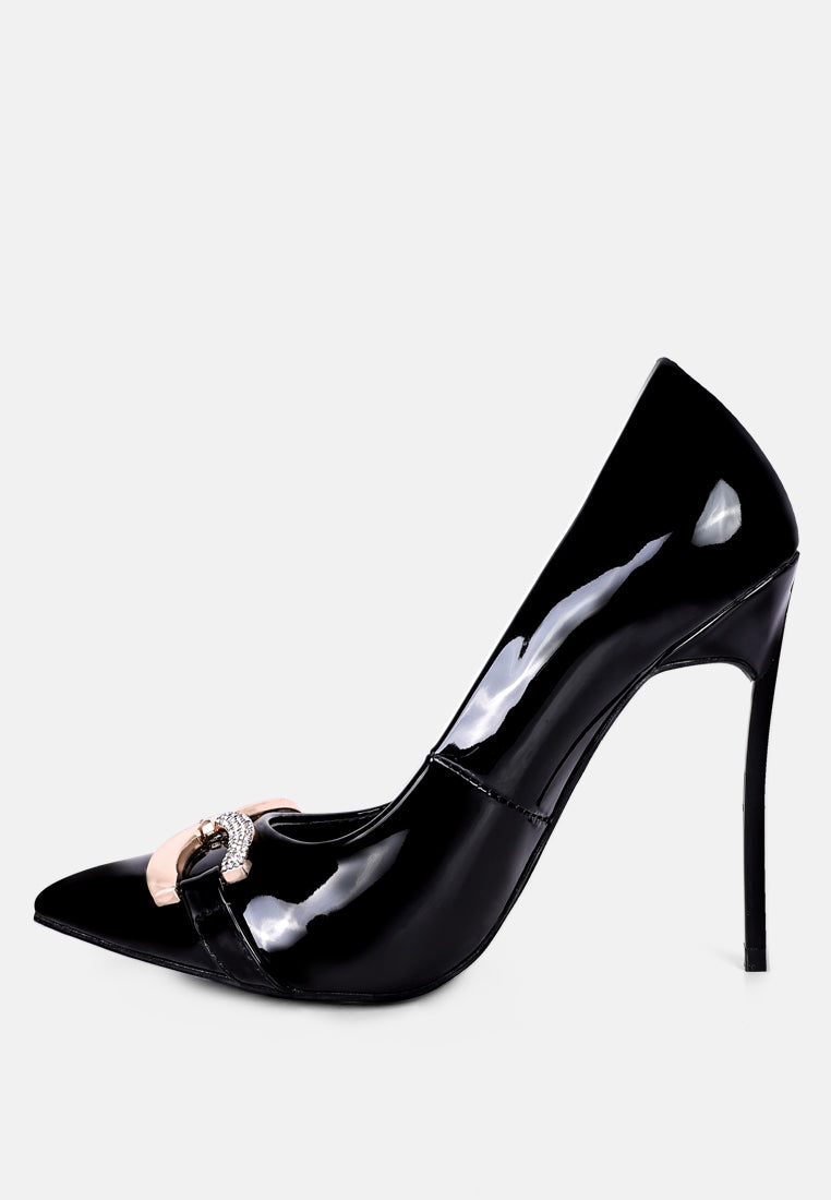COCKTAIL Diamante Stiletto Pump Shoes in Black#color_Black
