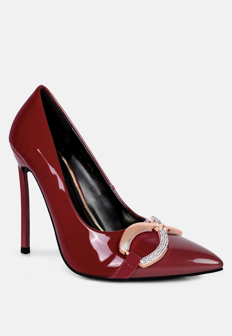 COCKTAIL Diamante Stiletto Pump Shoes in Burgundy_Burgundy