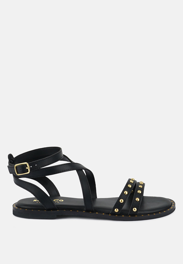 CORRIANE Studs Embellishment Black Strappy Sandals#color_black