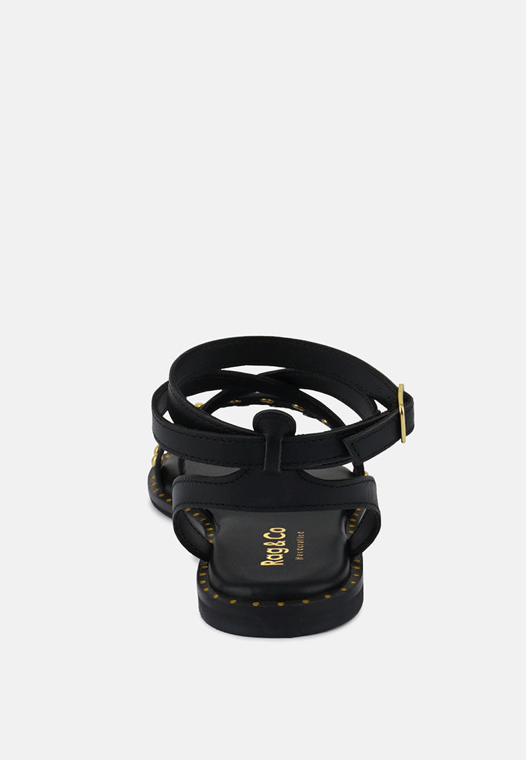 CORRIANE Studs Embellishment Black Strappy Sandals#color_black