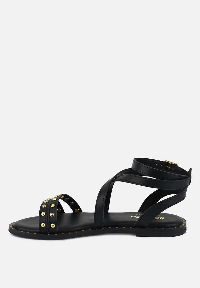 CORRIANE Studs Embellishment Black Strappy Sandals#color_black
